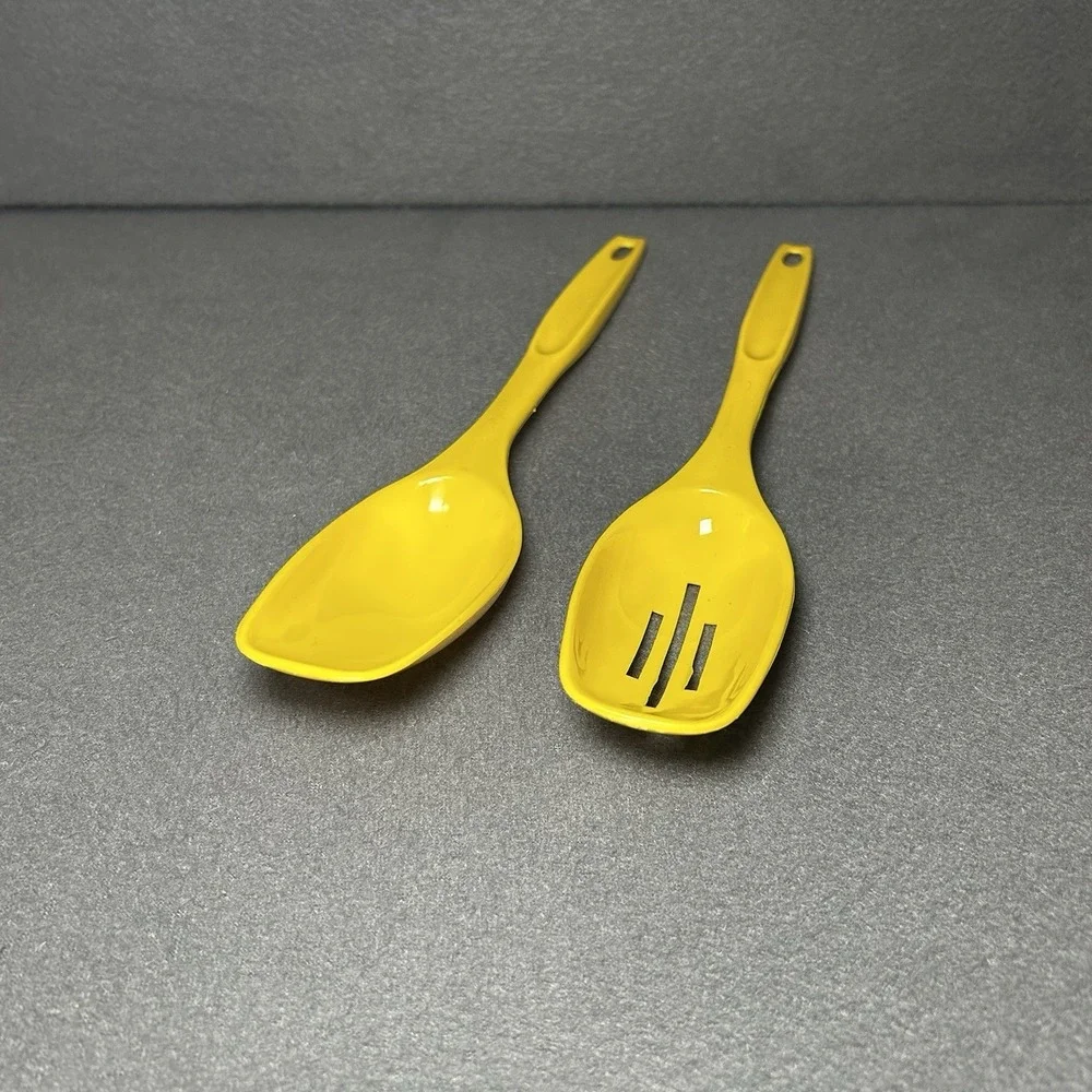 Vintage Foley Orange-Yellow Nylon Slotted & Solid‎ Serving Spoon Lot of 2 USA